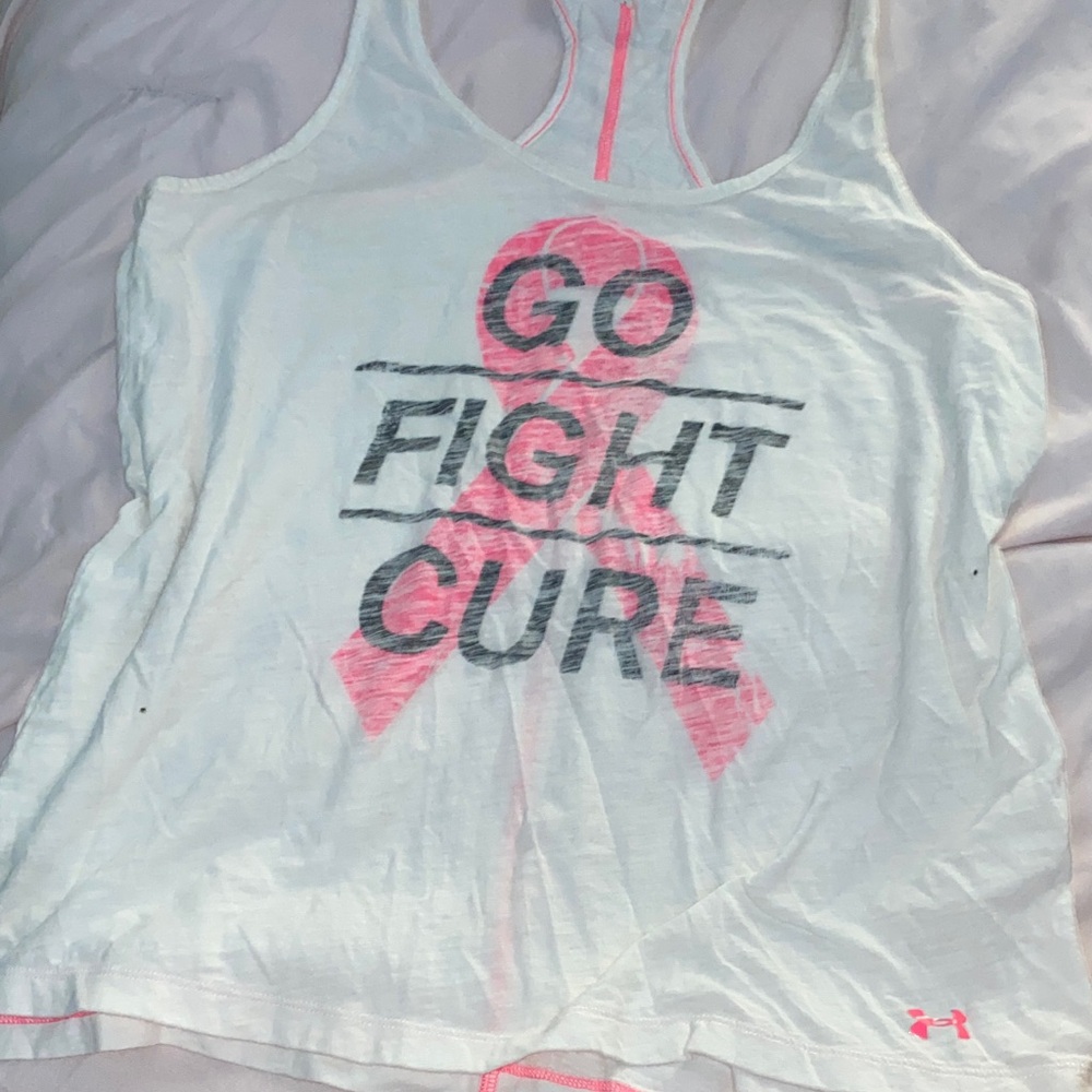Under Armour White Tank Top with Pink Ribbon